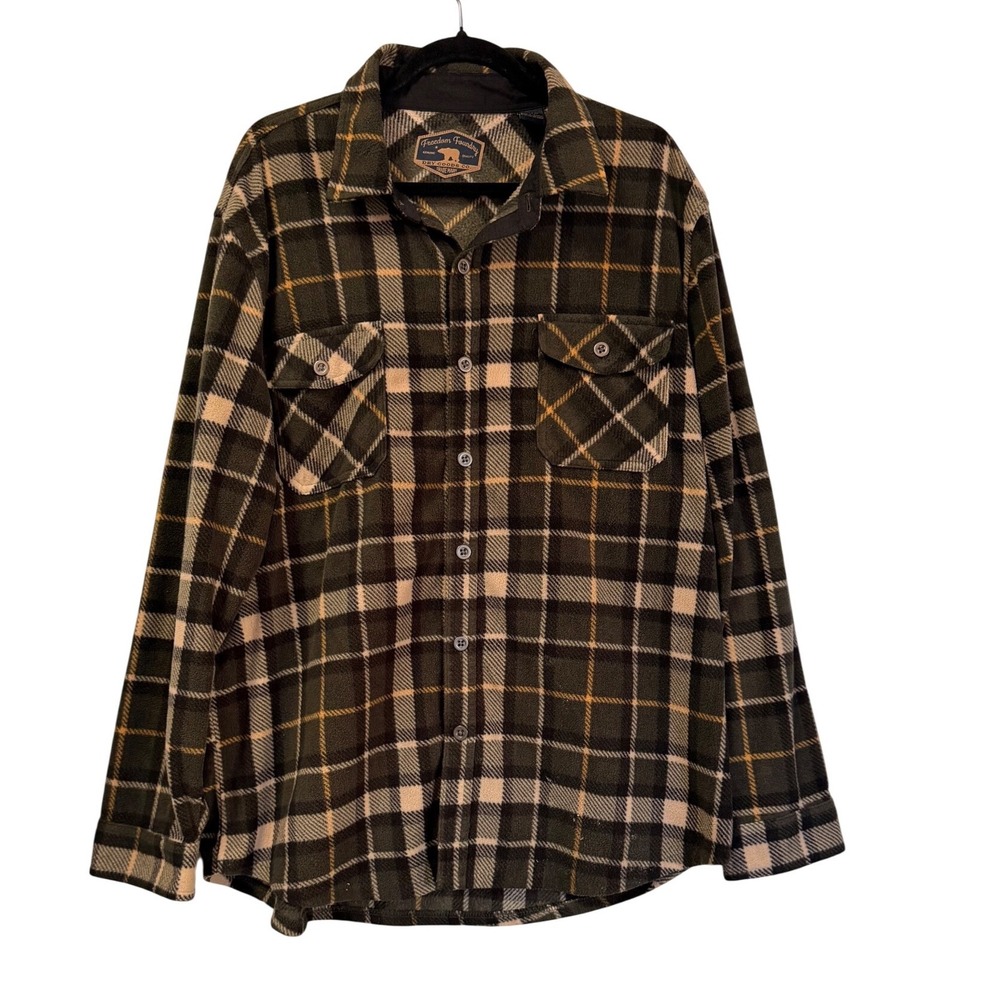 Freedom Foundry Mens XL Green Plaid Fleece Button Up Shirt RN151451